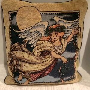 Mary Engelbreit (ME) Angel Tapestry 15" sq Throw Pillow Pre-owned